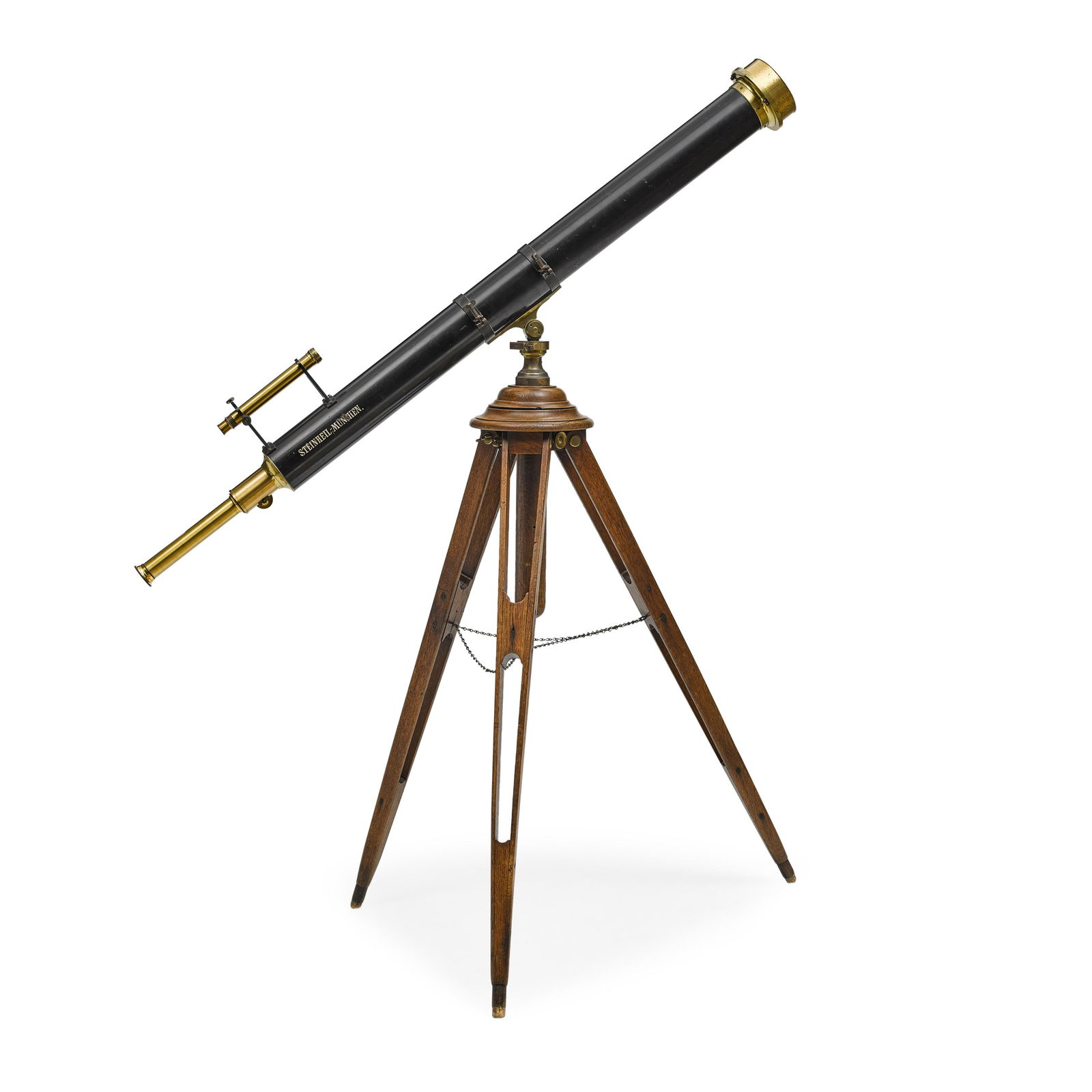 A GERMAN BRASS AND WOOD TELESCOPE ON STANDSteinheil, (1 of 3)