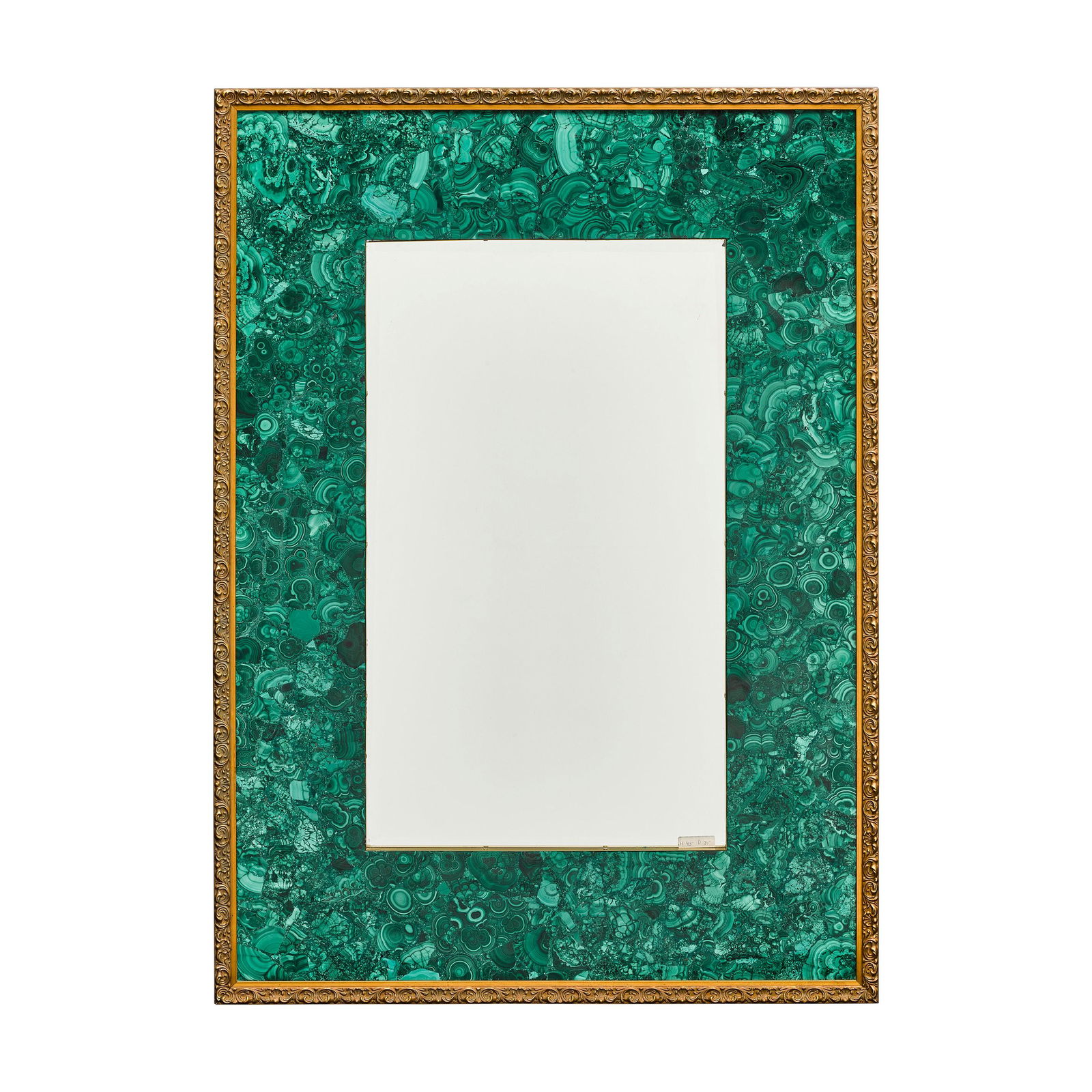 A MALACHITE, BRASS, AND CARVED WOOD MIRROR FRAME (1 of 1)