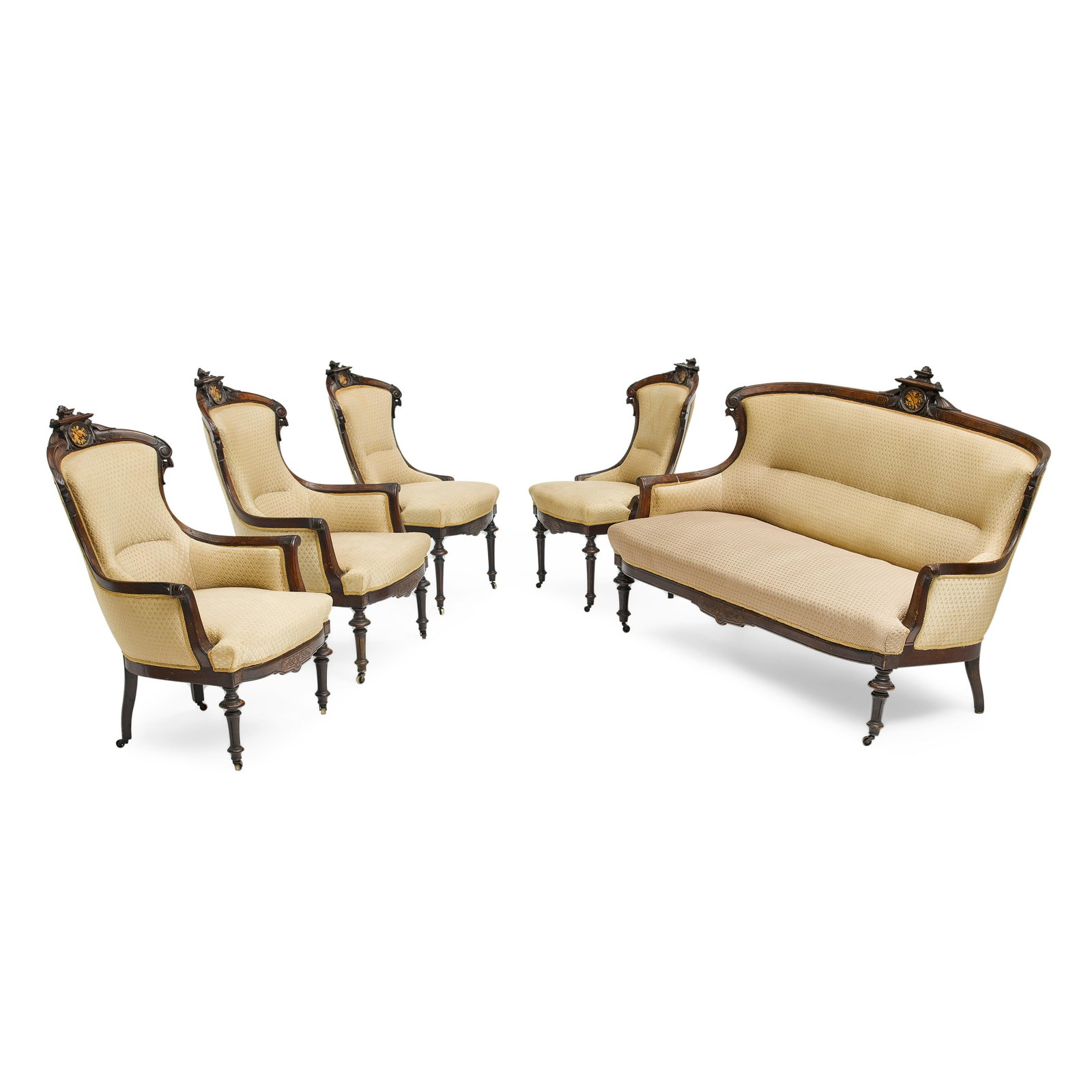 A VICTORIAN CARVED WALNUT AND MARQUETRY INLAID (1 of 2)