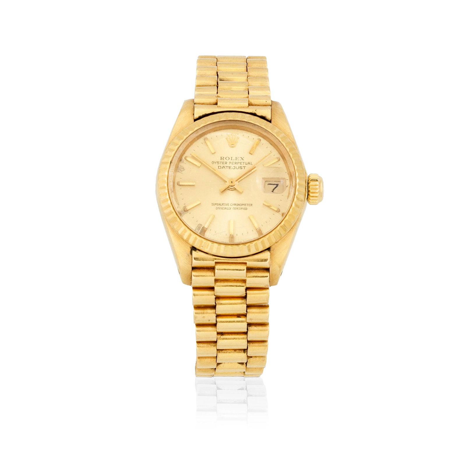 Rolex. A lady's 18K gold automatic calendar bracelet (1 of 1)