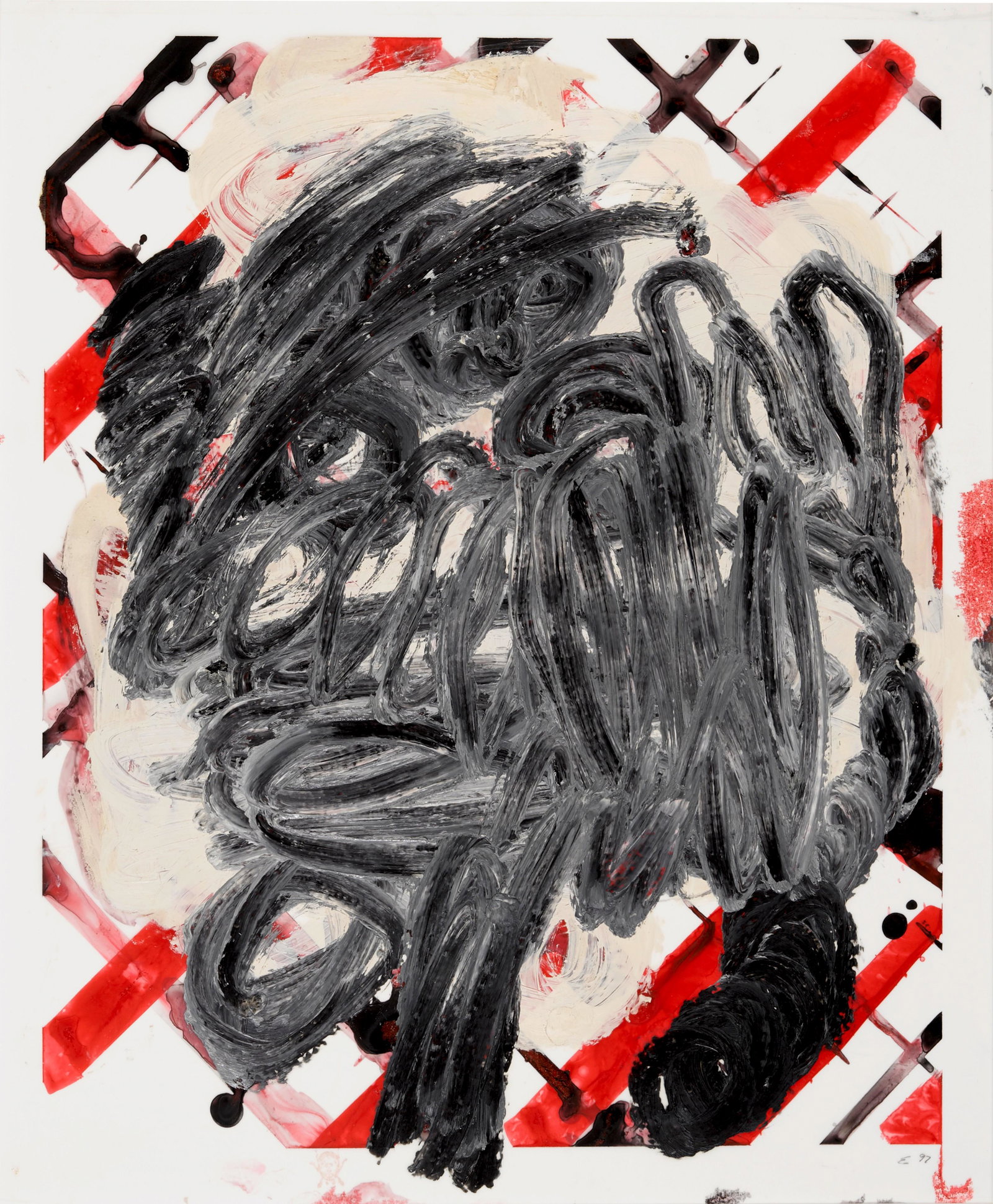 ED MOSES (1926-2018) Mooder the Portrait #10, 1997: ED MOSES (1926-2018) Mooder the Portrait #10, 1997 signed with artist's initial and dated 'E 97' (lower right) oil and acrylic on mylar 21 x 18 in. 53.3 x 45.7 cm. Footnotes: Provenance