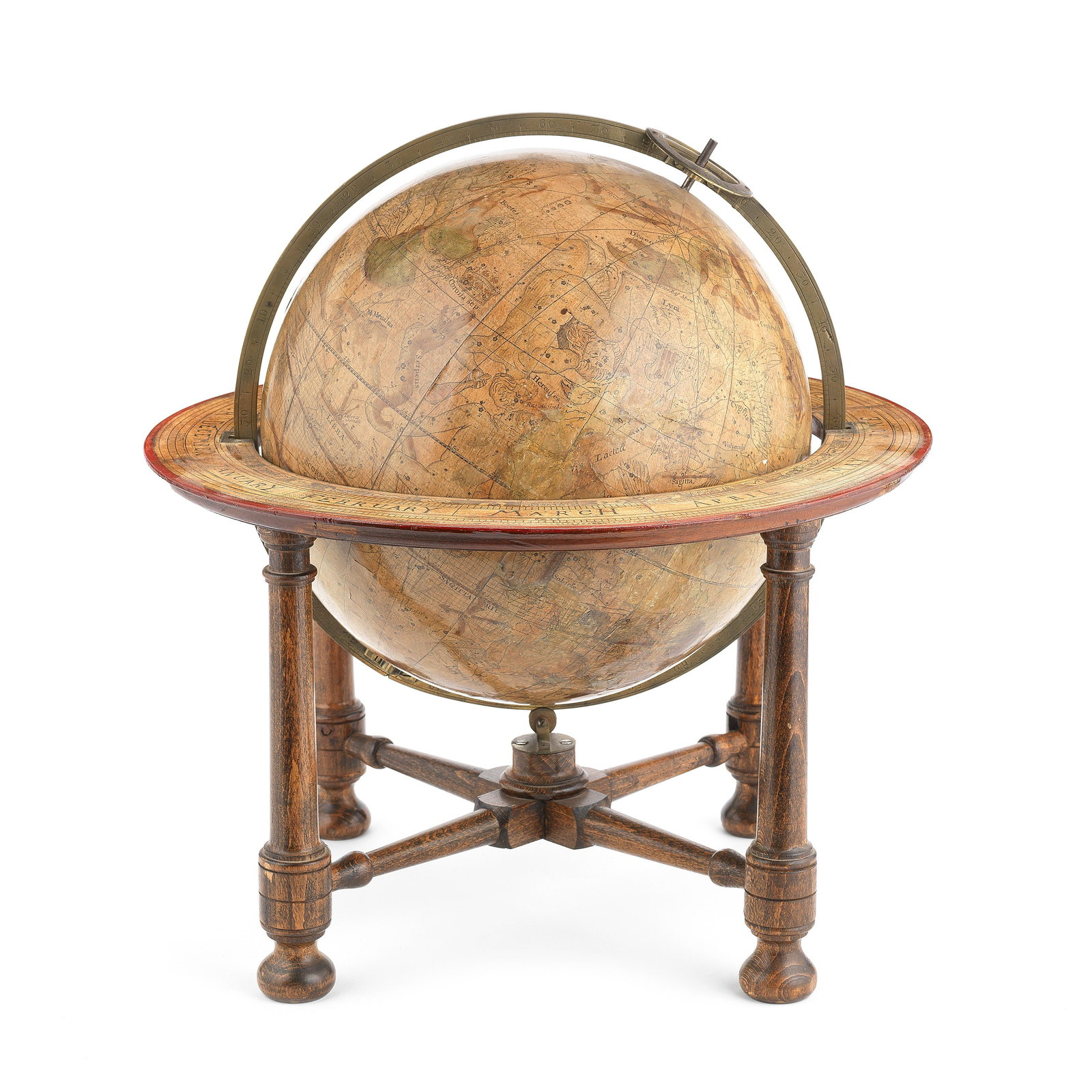 A Benjamin Martin/John Senex 12-Inch Celestial Table: A Benjamin Martin/John Senex 12-inch celestial table globe, English, third quarter of the 18th century, the cartouche printed A New Celestial GLOBE Wheron the STARS are Carefully laid down from the Co