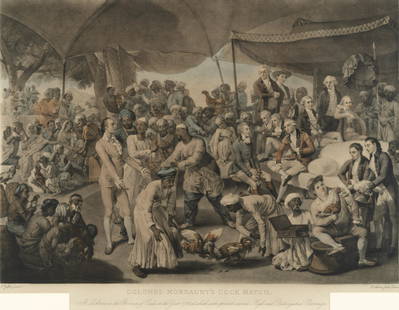 AFTER JOHANN JOSEPH ZOFFANY (British, 1733-1810): After Johann Joseph Zoffany (British, 1733-1810) 'Colonel Mordaunt's Cock Match. At Lucknow in the Province of Oude in the Year 1786 at Which Were Present Several High and Distinguished Personages' ha
