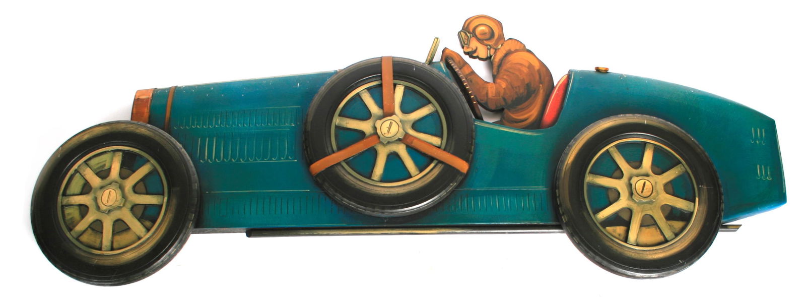 A HAND-PAINTED WOODEN PROFILE OF A GRAND PRIX BUGATTI (1 of 1)