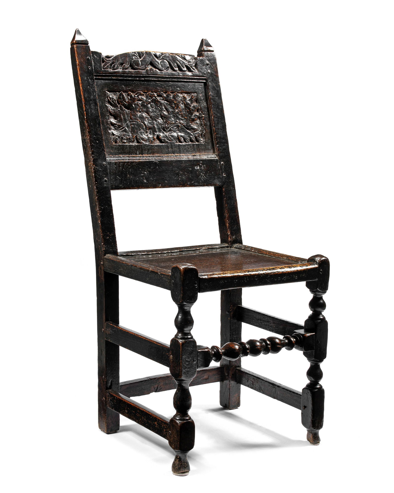 A 17th Century Carved Oak Panel Back Stool (1 of 2)