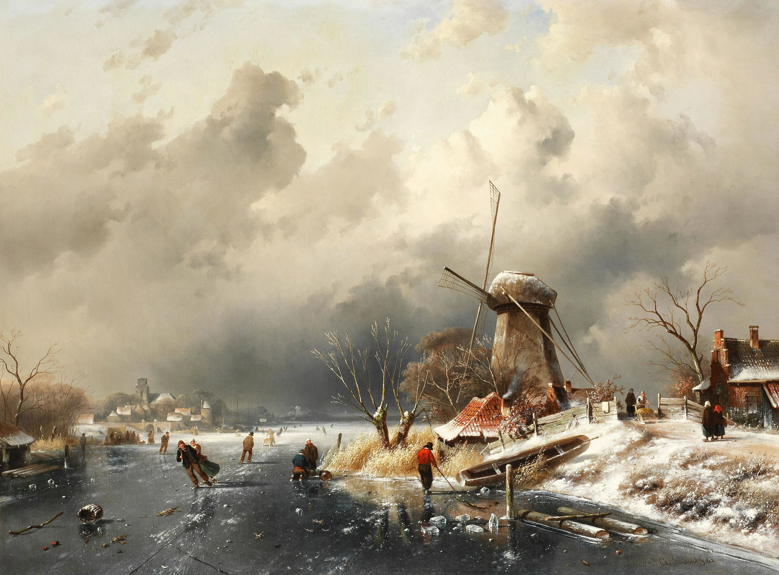 Charles Henri Joseph Leickert (Dutch, 1816-1907): Charles Henri Joseph Leickert (Dutch, 1816-1907) A winter's day at Vaarberg signed and dated 'Ch.Leickert. f.62' (lower right) oil on canvas 76.5 x 102cm (30 1/8 x 40 3/16in). Footnotes: