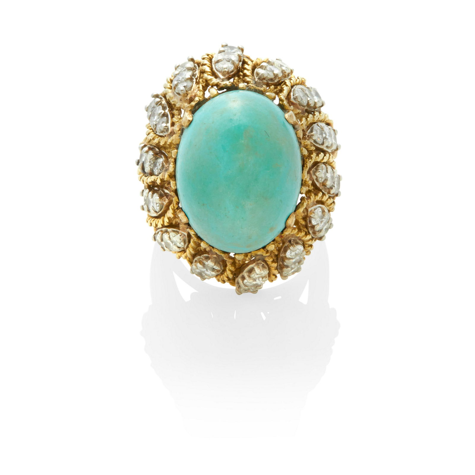 AN 18K GOLD, DIAMOND AND TURQUOISE RING (1 of 3)