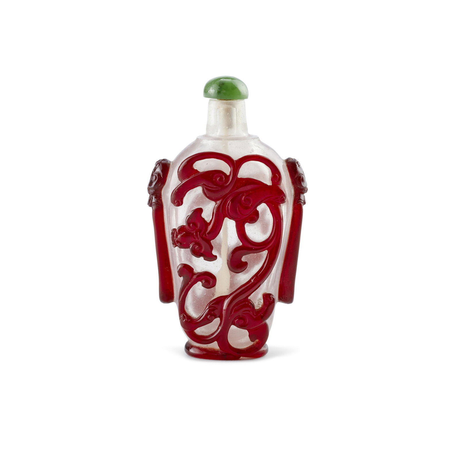 Two Red-Overlay Transparent Clear Glass Snuff Bottles (1 of 4)