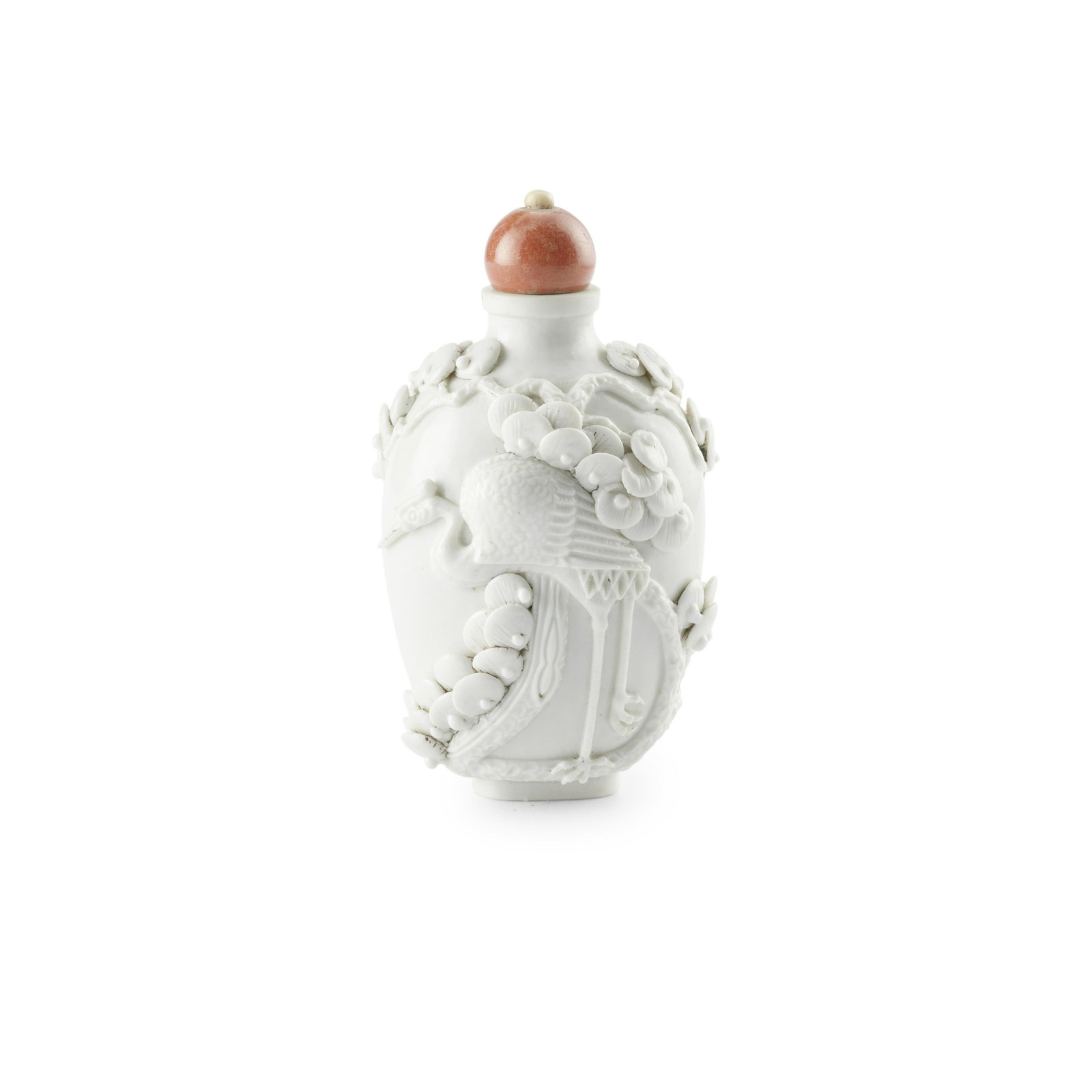 A Rare High-Relief-Molded White Porcelain Snuff Bottle (1 of 3)