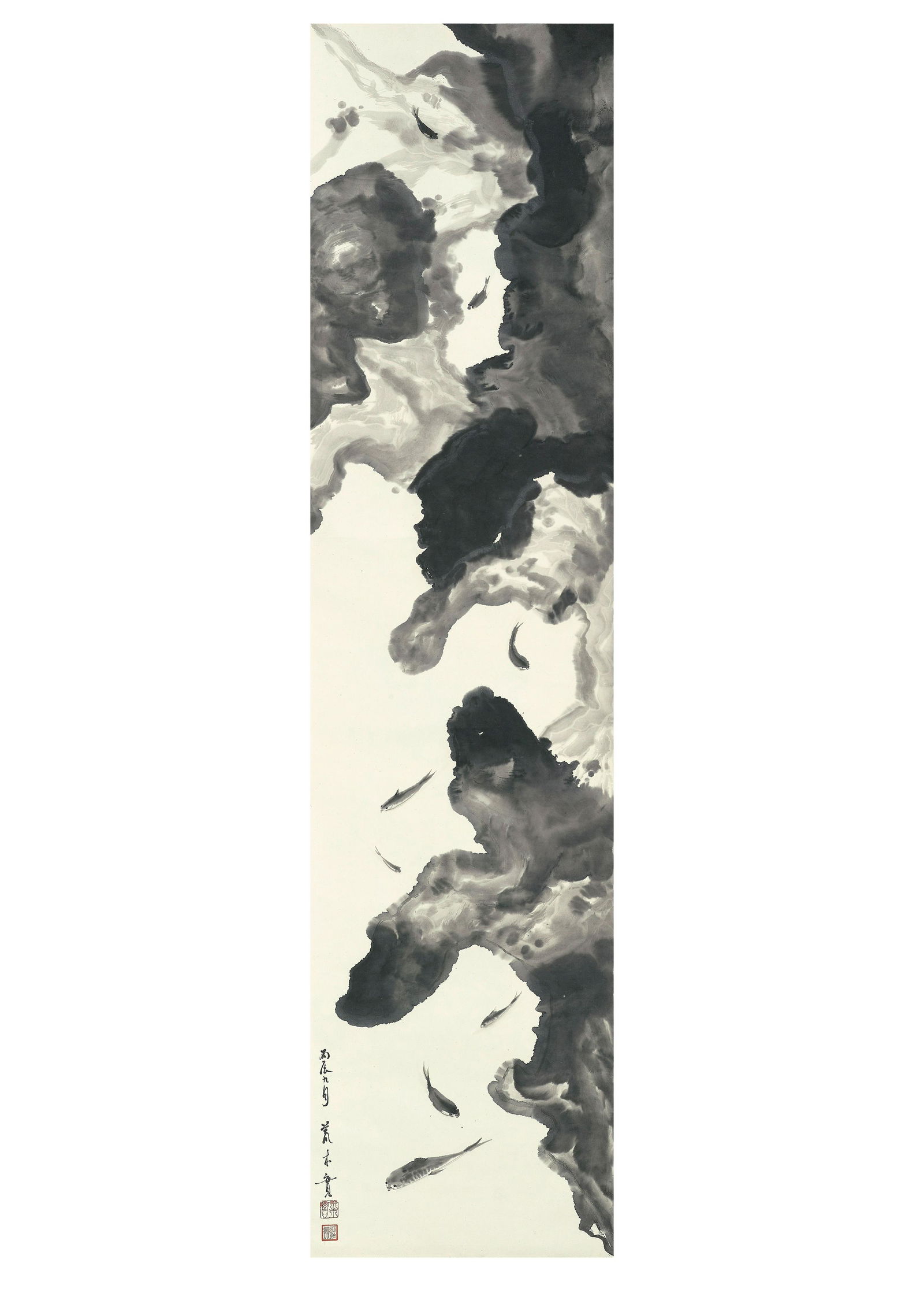 MINOL ARAKI (1928-2010): MINOL ARAKI (1928-2010) Fish and Coral 1976 Showa era (1989-2019), September 1976 Hanging scroll, ink on paper, dated and signed in Japanese Heishin kugatsu Araki Minoru and sealed Araki Minoru and Ta