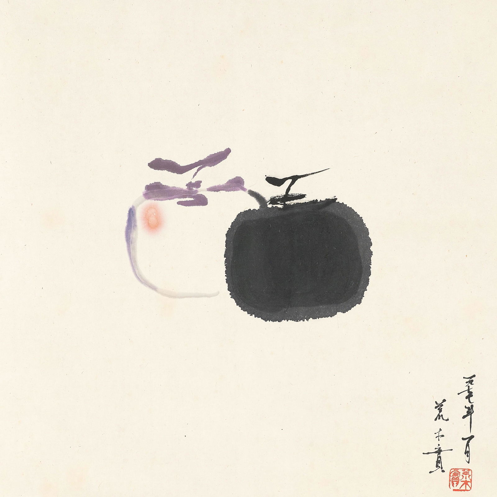 MINOL ARAKI (1928-2010): MINOL ARAKI (1928-2010) Persimmons after Mu Qi Showa era (1989-2019), January 1977 Hanging scroll, ink and colors on paper, dated and signed in Japanese Ichikyushichishichinen ichigatsu Araki Minoru a