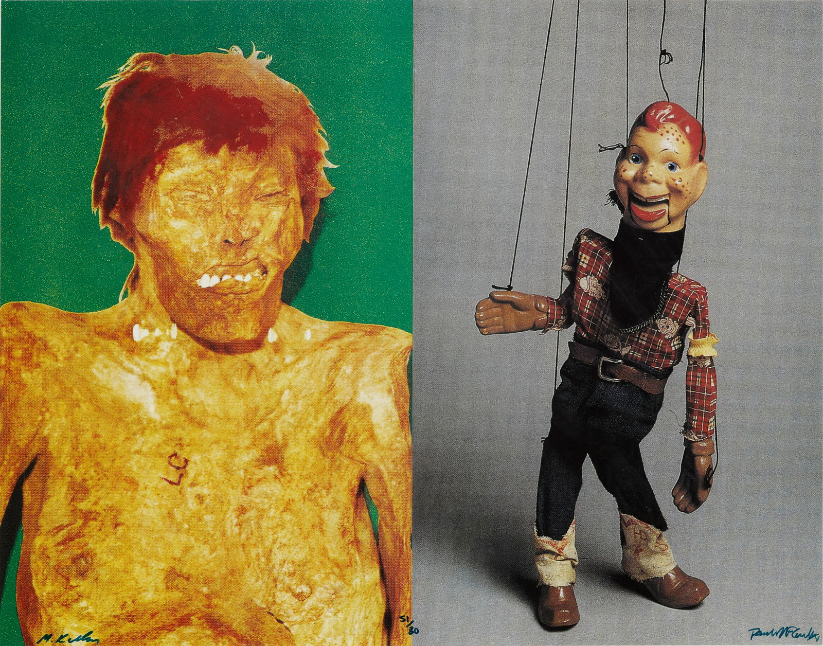 Paul McCarthy (born 1945); Mike Kelley (1954-2012): Paul McCarthy (born 1945), Mike Kelley (1954-2012) The Popular Figure, c. 1993 Offset lithograph in colors, on wove paper, signed in ink by both artists and numbered 51/80, the full sheet, framed. she