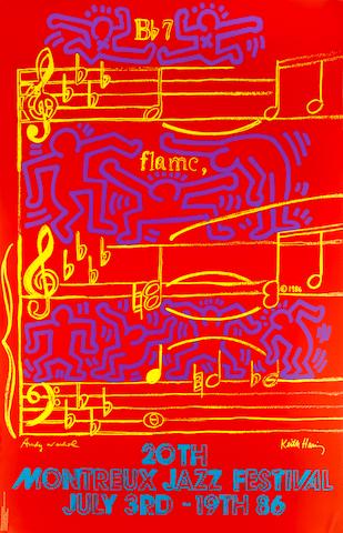 Andy Warhol (American, 1928-1987) and Keith Haring: Andy Warhol (American, 1928-1987) and Keith Haring (American, 1958-1990) 20th Montreux Jazz Festival Screenprint in colours, 1986, on heavy wove, printed by Albin Uldry, Bern, the full sheet printed t