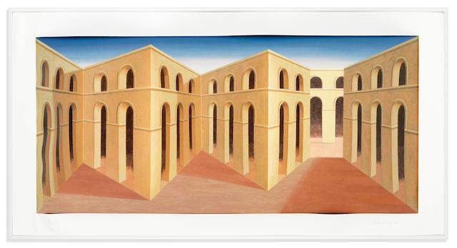 Patrick Hughes (British, born 1939): Patrick Hughes (British, born 1939) Arcadia Hand-painted 3D multiple with lithography, 1997, signed and numbered 13/35 in pencil, published by Reverspective Limited, London, in a perspex presentation