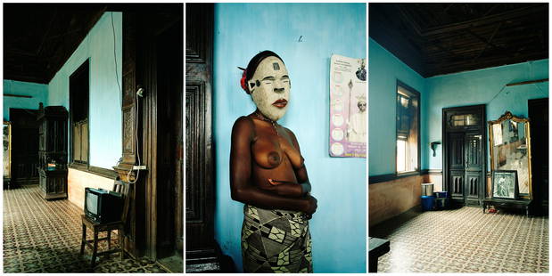 Leonce Raphael Agbodjelou (Benin, born 1965): Leonce Raphael Agbodjelou (Benin, born 1965) Untitled triptych ('Demoiselles de Porto-Novo' series), 2012 c-print 180 x 130cm (70 7/8 x 51 3/16in) each. (3) Footnotes: Provenance Jack Bell Gallery, 20