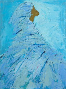 Ablade Glover (Ghanaian, born 1934): Ablade Glover (Ghanaian, born 1934) Woman in Profile (blue) signed and dated 'Glo '95' (lower left) acrylic on canvas 61 x 45cm (24 x 17 11/16in).