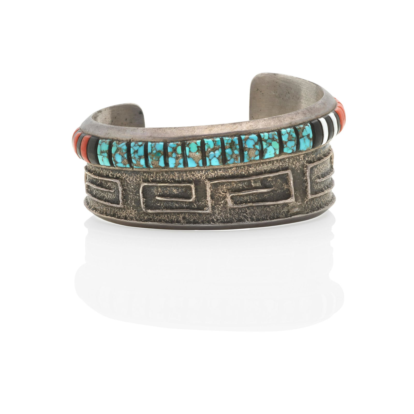 A SILVER AND MULTI-STONE CUFF, PRESTON MONONGYE (1 of 3)