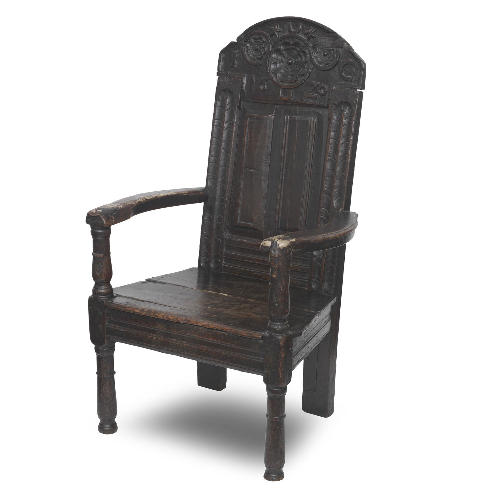 A oak Cacqueteuse  chairDated 1620, possibly Fife (1 of 2)