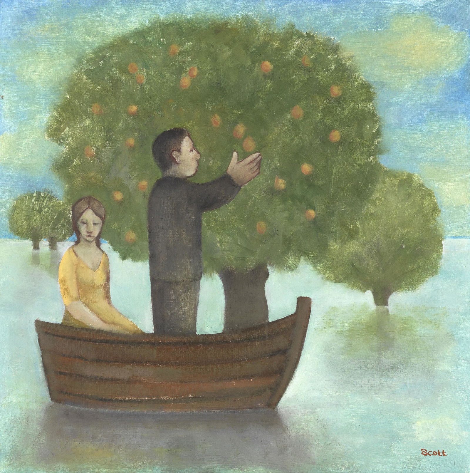 Michael Scott (British, 1946-2006) Orchard After the: Michael Scott (British, 1946-2006) Orchard After the Flood signed 'Scott' (lower right) oil on canvas 45.5 x 45.5 cm. (17 15/16 x 17 15/16 in.) Painted in 1998 Footnotes: Provenance With Portland