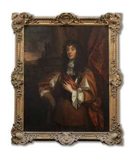 Follower of Willem Wissing (Amsterdam 1656-1687: Follower of Willem Wissing (Amsterdam 1656-1687 Burghley) Portrait of a gentleman, said to be the Duke of Monmouth, three-quarter-length, standing before a red curtain oil on canvas 125.2 x 102cm (49
