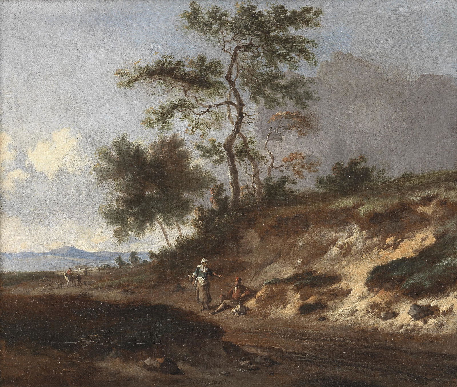 Circle of Jan Wijnants (Haarlem circa 1635-1684: Circle of Jan Wijnants (Haarlem circa 1635-1684 Amsterdam) Figures resting in a landscape bears signature 'JWynants' (lower centre) oil on canvas 26.2 x 30.8cm (10 5/16 x 12 1/8in).