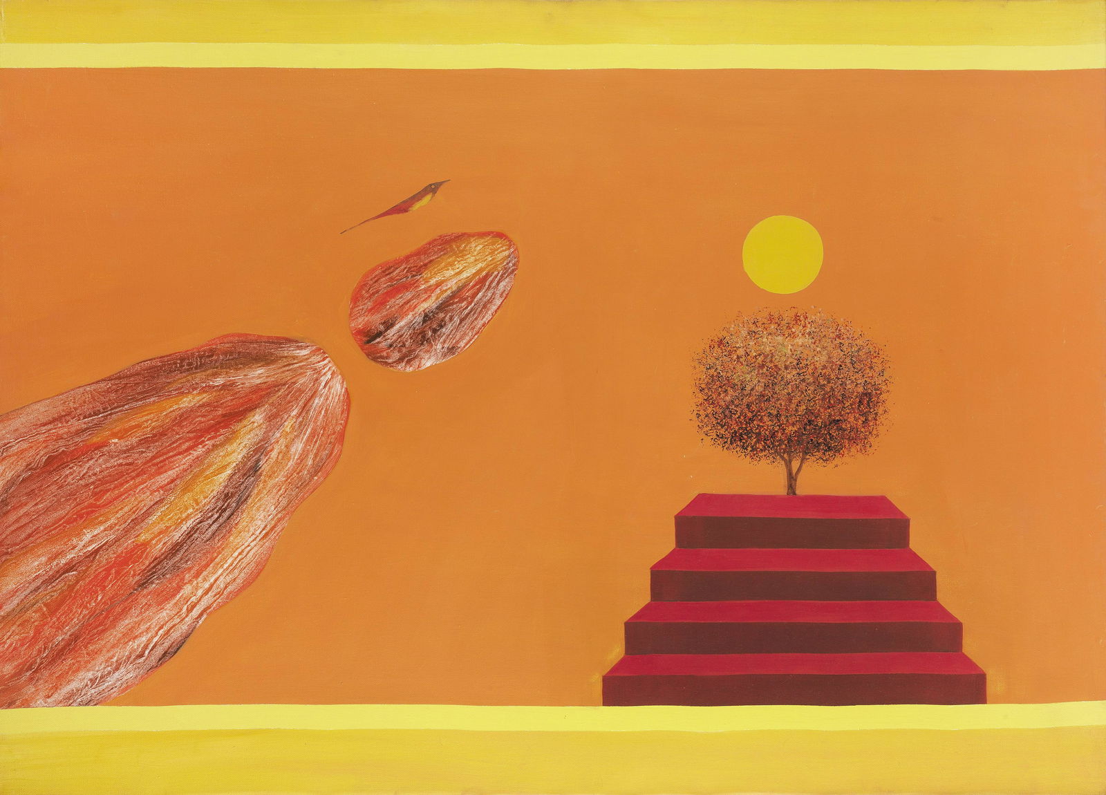 Jagdish Swaminathan (Indian, 1928-1994) Untitled (Bird: Jagdish Swaminathan (Indian, 1928-1994) Untitled (Bird & Mountain series) signed and dated verso in Hindi '82 oil on canvas 78.5 x 109cm (30 7/8 x 42 15/16in). Footnotes: Provenanc