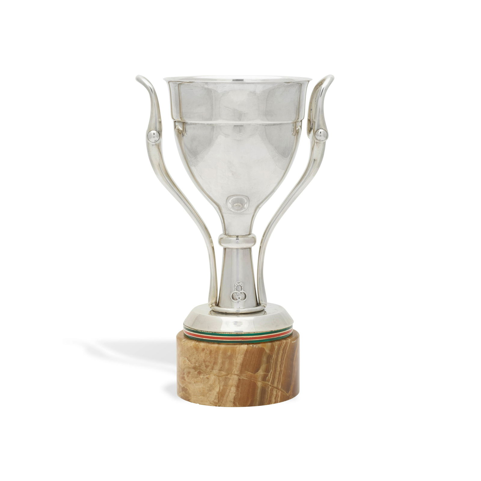 Gucci (Founded 1921): Gucci (Founded 1921) Trophy 1970s sterling silver, enamel, marble, with double GG insignia at bottom and stamped 'GUCCI ITALY 925' along base height 10in (25.5cm); width 6 1/4in (16cm); depth 4 1/2in
