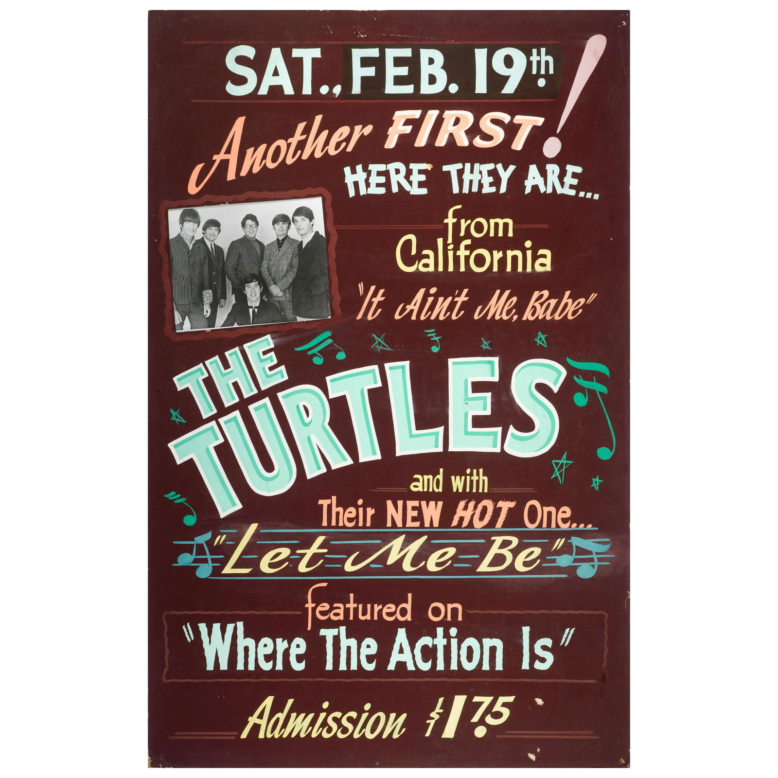 The Turtles: Hand-Painted Concert Poster, 1966 (1 of 1)