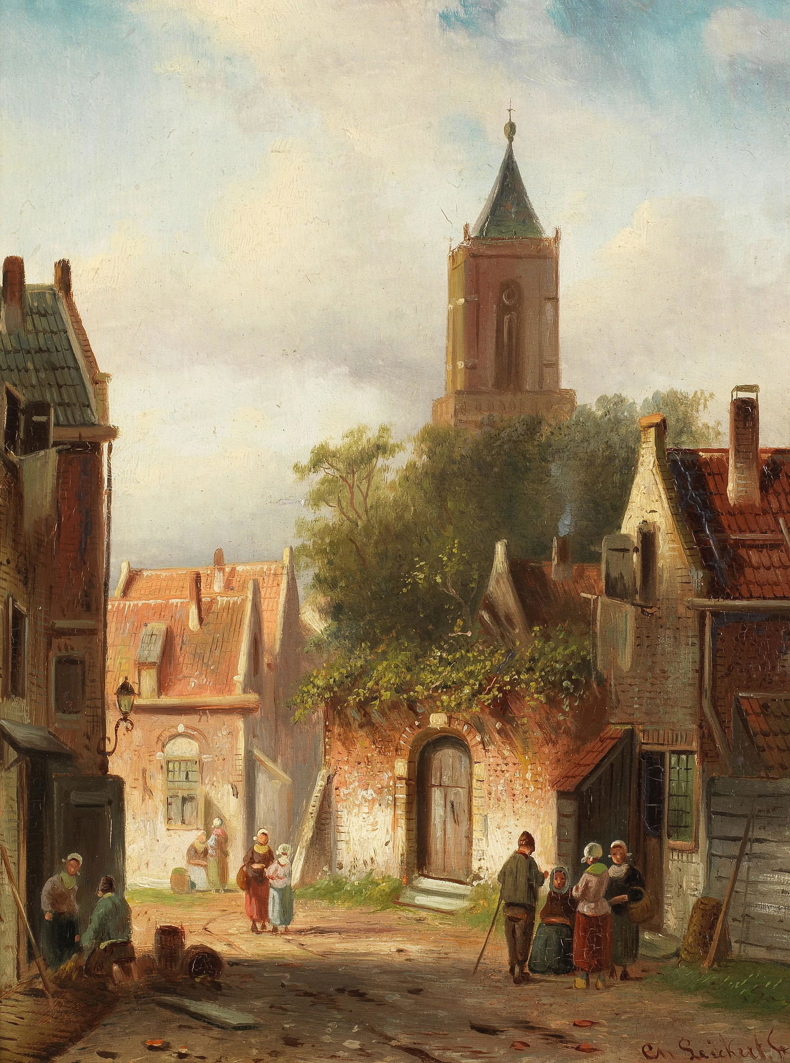 Charles Henri Joseph Leickert (Dutch, 1816-1907): Charles Henri Joseph Leickert (Dutch, 1816-1907) Town scene with figures signed 'Ch Leickert f' (lower right) oil on panel 27 x 20.6cm (10 5/8 x 8 1/8in). This lot is subject to the following lot symb