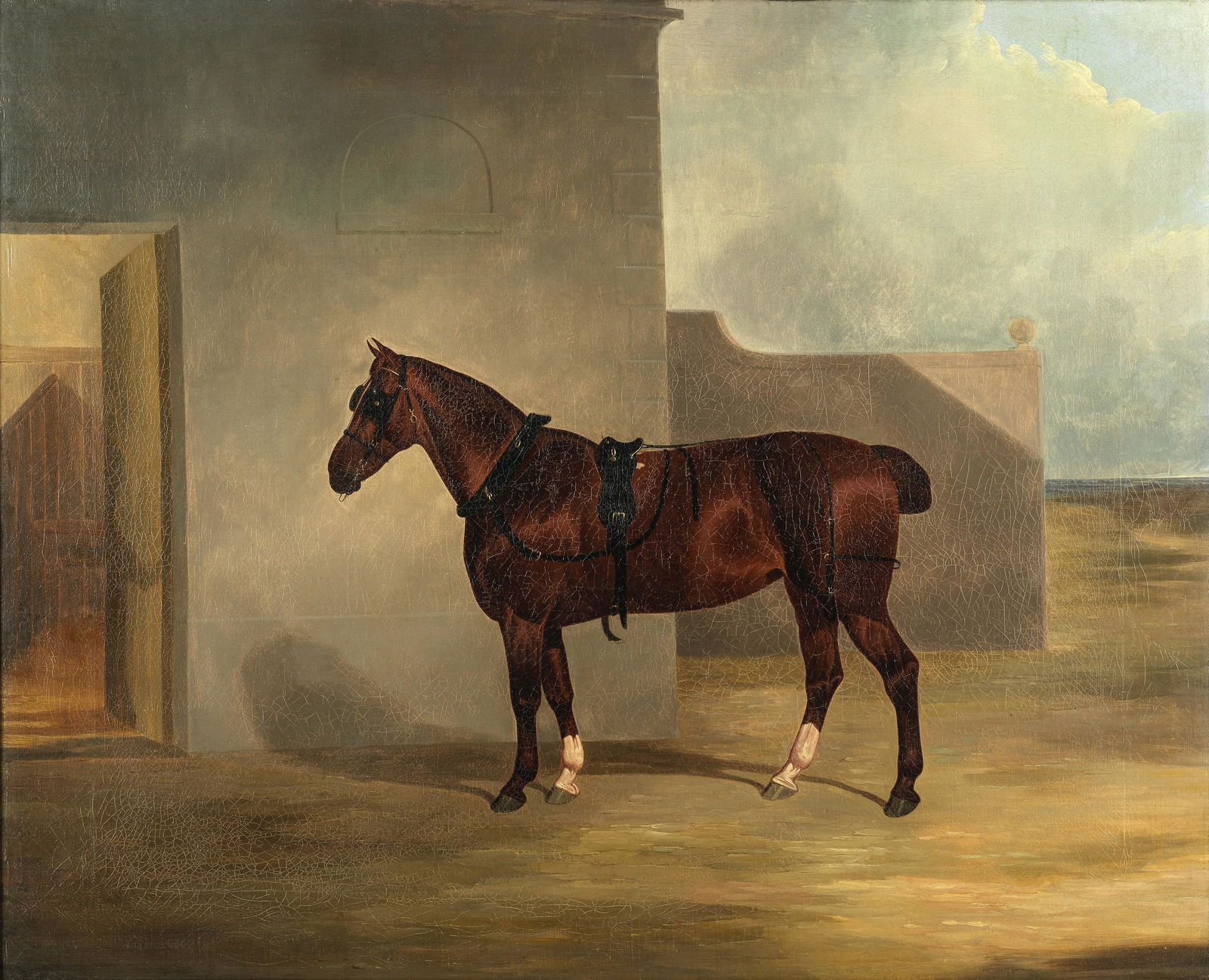 Attributed to David Dalby of York (British, 1794-1836): Attributed to David Dalby of York (British, 1794-1836) A coach horse standing in a yard oil on canvas 60.9 x 76.5cm (24 x 30 1/8in).