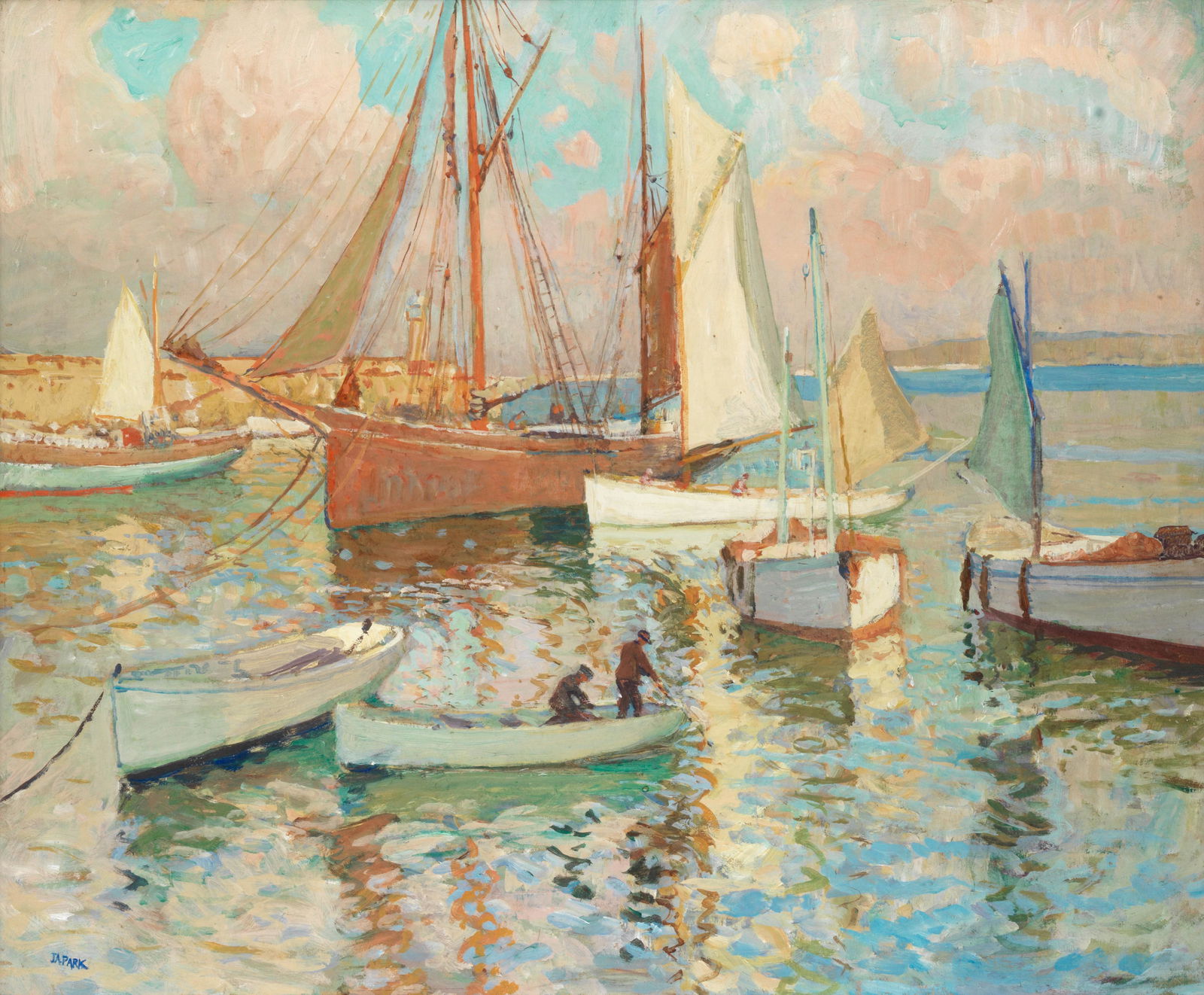 John Anthony Park (British, 1880-1962): John Anthony Park (British, 1880-1962) Eventide, St. Ives signed 'J.A.PARK' (lower left) oil on board 64.1 x 77.1cm (25 1/4 x 30 3/8in). This lot is subject to the following lot symbols: AR