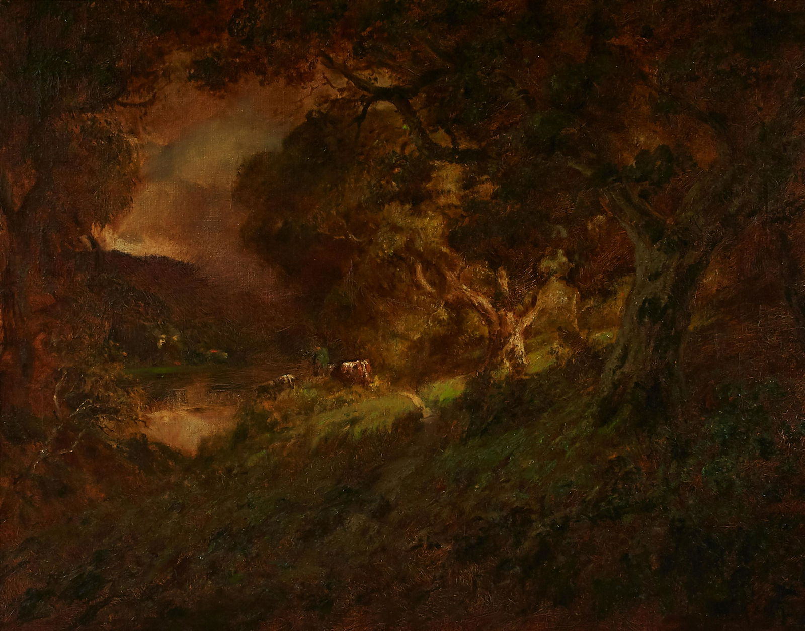 William Keith (1838-1911): William Keith (1838-1911) Returning Home signed and inscribed 'W. Keith SF' (lower right) and titled (on the reverse) oil on canvas 22 x 28in framed 33 x 39in Footnotes: Provenance Milton S