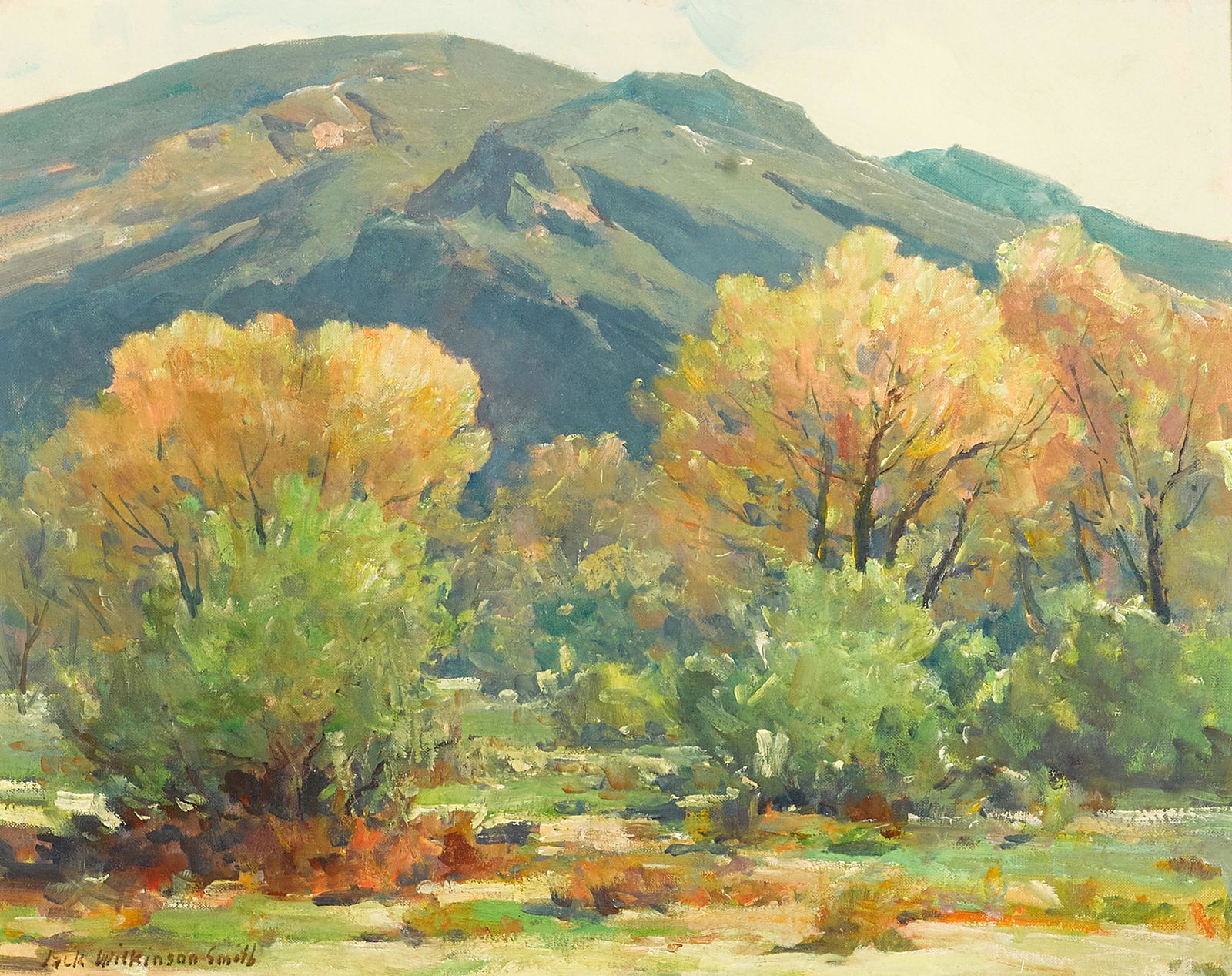 Jack Wilkinson Smith (1873-1949): Jack Wilkinson Smith (1873-1949) Willows and Cottonwoods signed 'Jack Wilkinson Smith' (lower left) and signed again and titled (on the reverse) oil on canvas affixed to board 16 x 20in framed 22 x 26