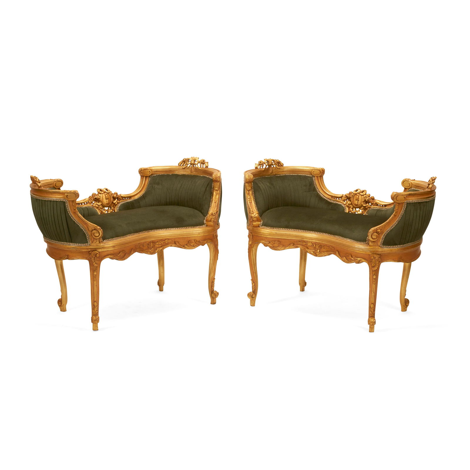 A PAIR OF LOUIS XV STYLE GILTWOOD WINDOW BENCHES (1 of 4)