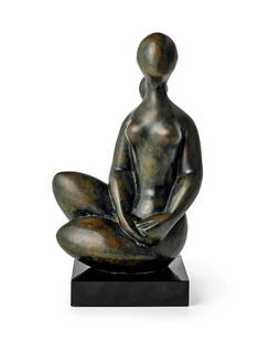 BALTASAR LOBO (1910-1993) Jeune fille mains croisé: BALTASAR LOBO (1910-1993) Jeune fille mains croisées signed and numbered 'Lobo 7/8' and stamped with the foundry mark 'A. Valsuani Cire Perdue' (under the right leg) bronze with brown-green patin