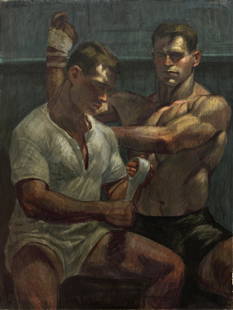 Mark Beard (born 1956) The Boxers 43 x 33 in. (109.2 x: Mark Beard (born 1956) The Boxers signed with pseudonym 'B Sargent' (upper left) oil on canvas 43 x 33 in. (109.2 x 83.8 cm.) Painted in 1995. Footnotes: Provenance Wilson H. Foote, Jr. (1940-2020