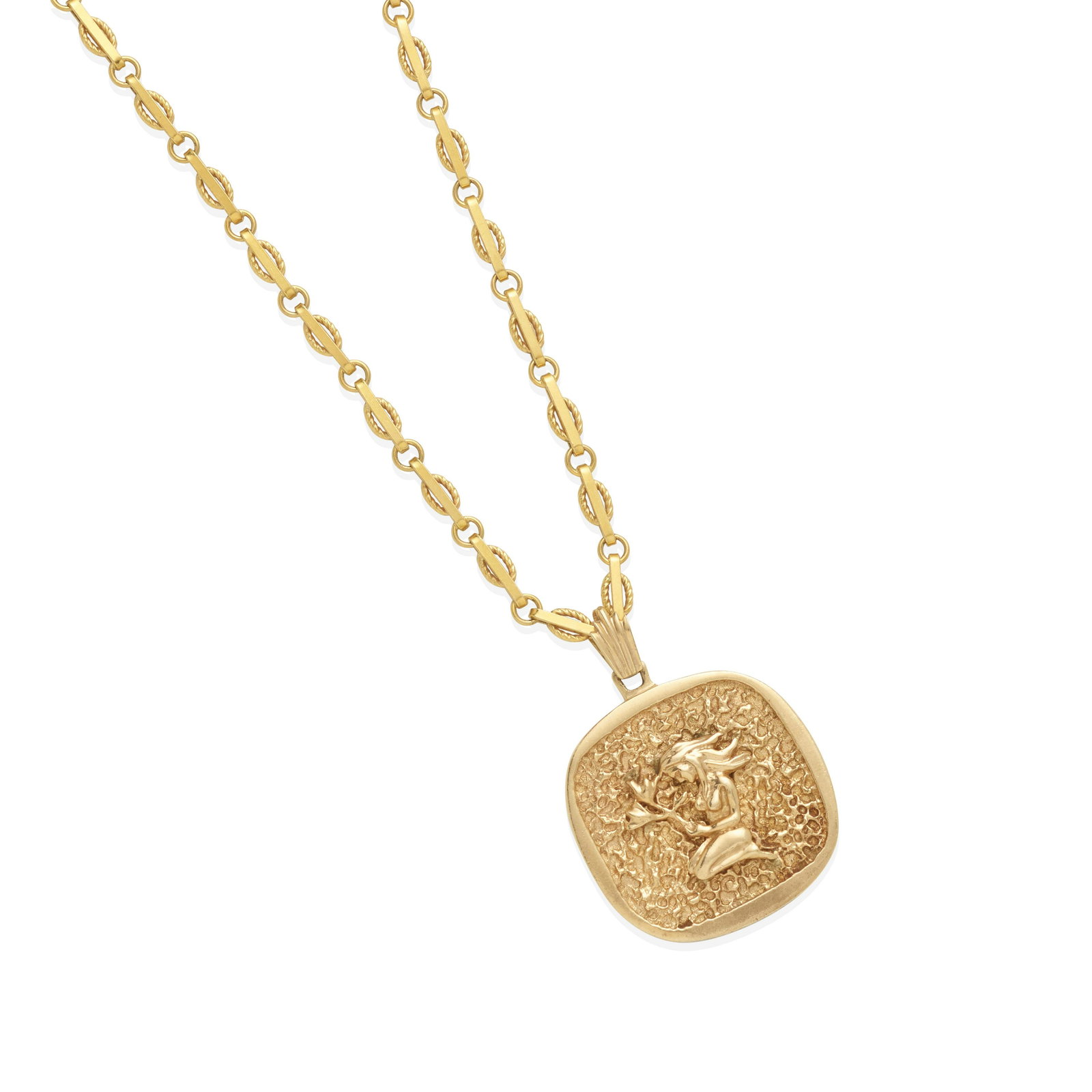 A GOLD PENDANT AND FANCY LINK CHAIN (1 of 3)