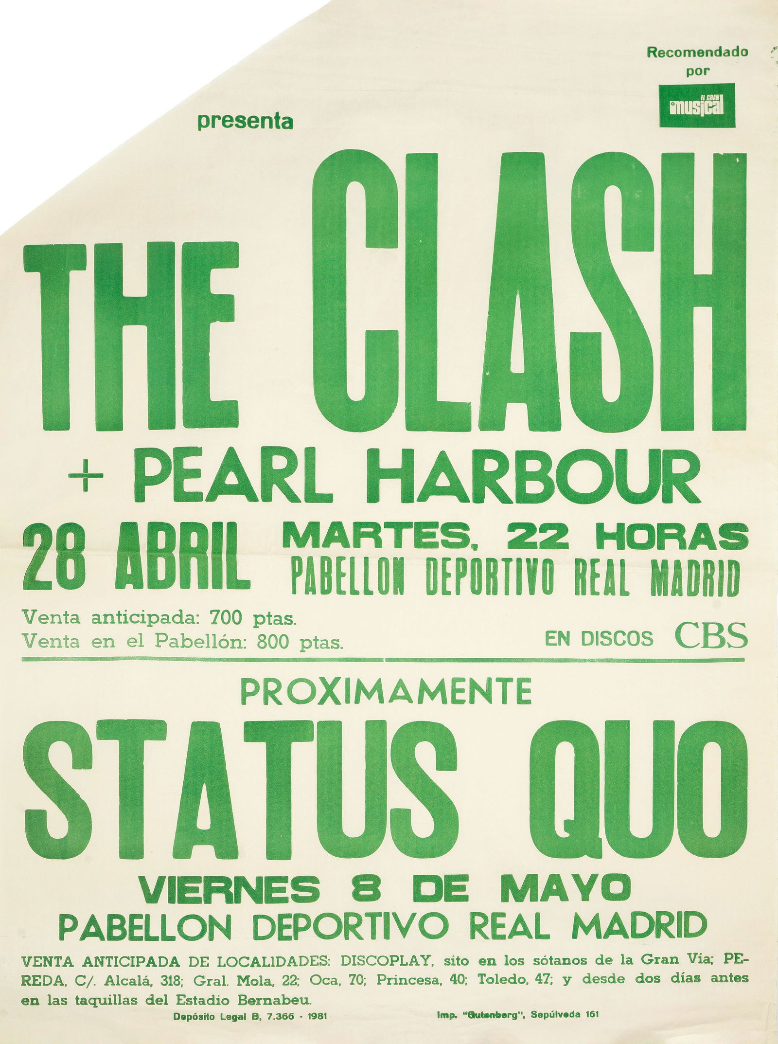 The Clash / Status Quo: A Spanish tour poster with (1 of 1)