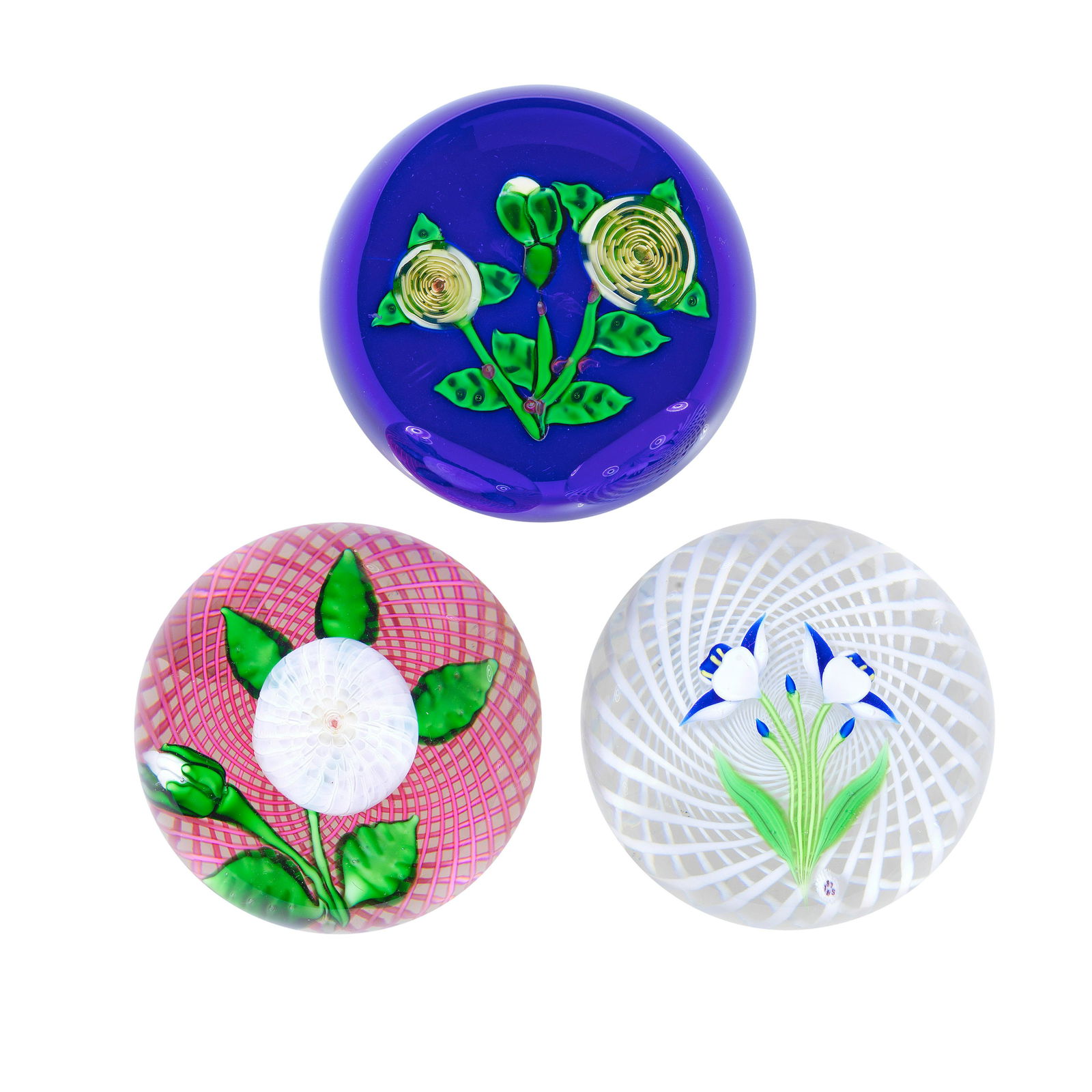 Three French flower paperweights, dated 1975, 1976 and (1 of 1)