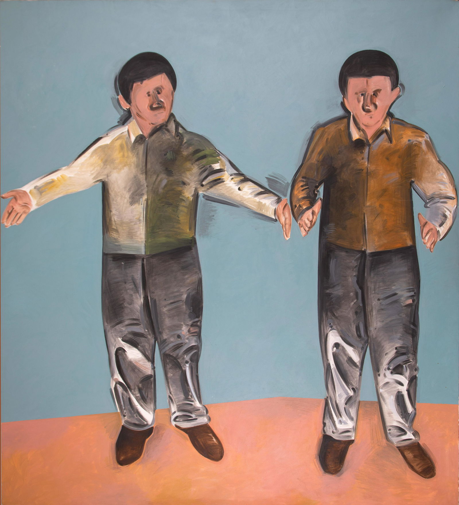 Apostolos Georgiou (Greek, born 1952): Apostolos Georgiou (Greek, born 1952) Deux personnages signé en grec et daté '94' (au revers) huile sur toile 220 x 200cm (86 5/8 x 78 3/4in). Peint en 1994. signed in Greek and date
