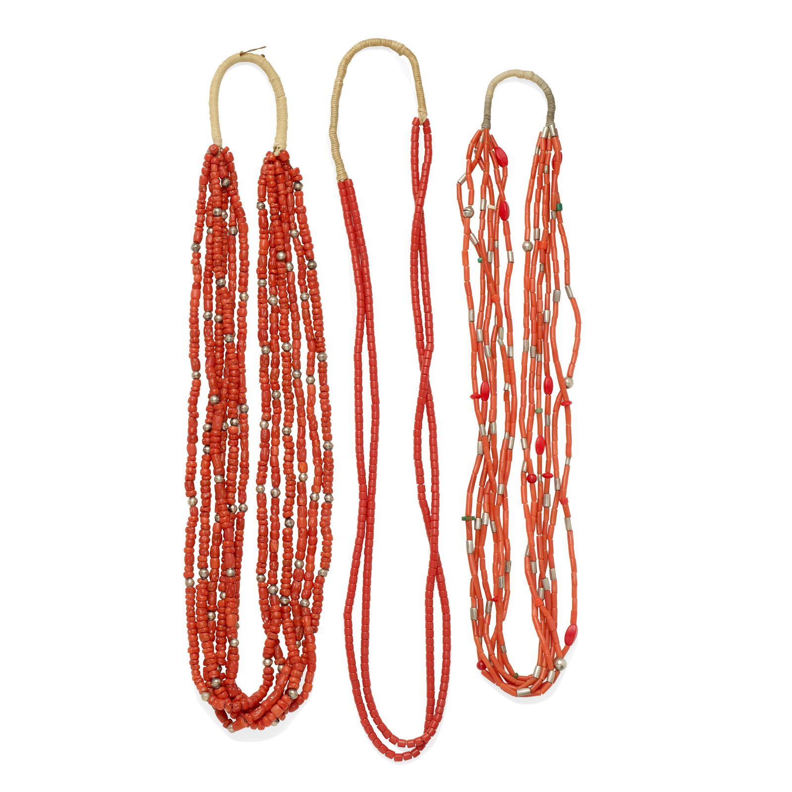 Three multi-strand coral bead necklaces (1 of 2)