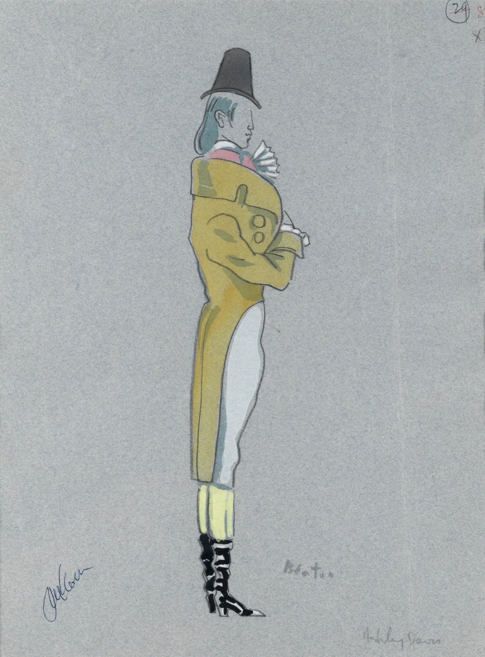 Cecil Beaton (British, 1904-1980) Costume Design for On: Cecil Beaton (British, 1904-1980) Costume Design for On a Clear Day You Can See Forever signed 'Beaton' (lower right); further signed by Ashley Davis and Howard Koch watercolour, gouache and pencil on