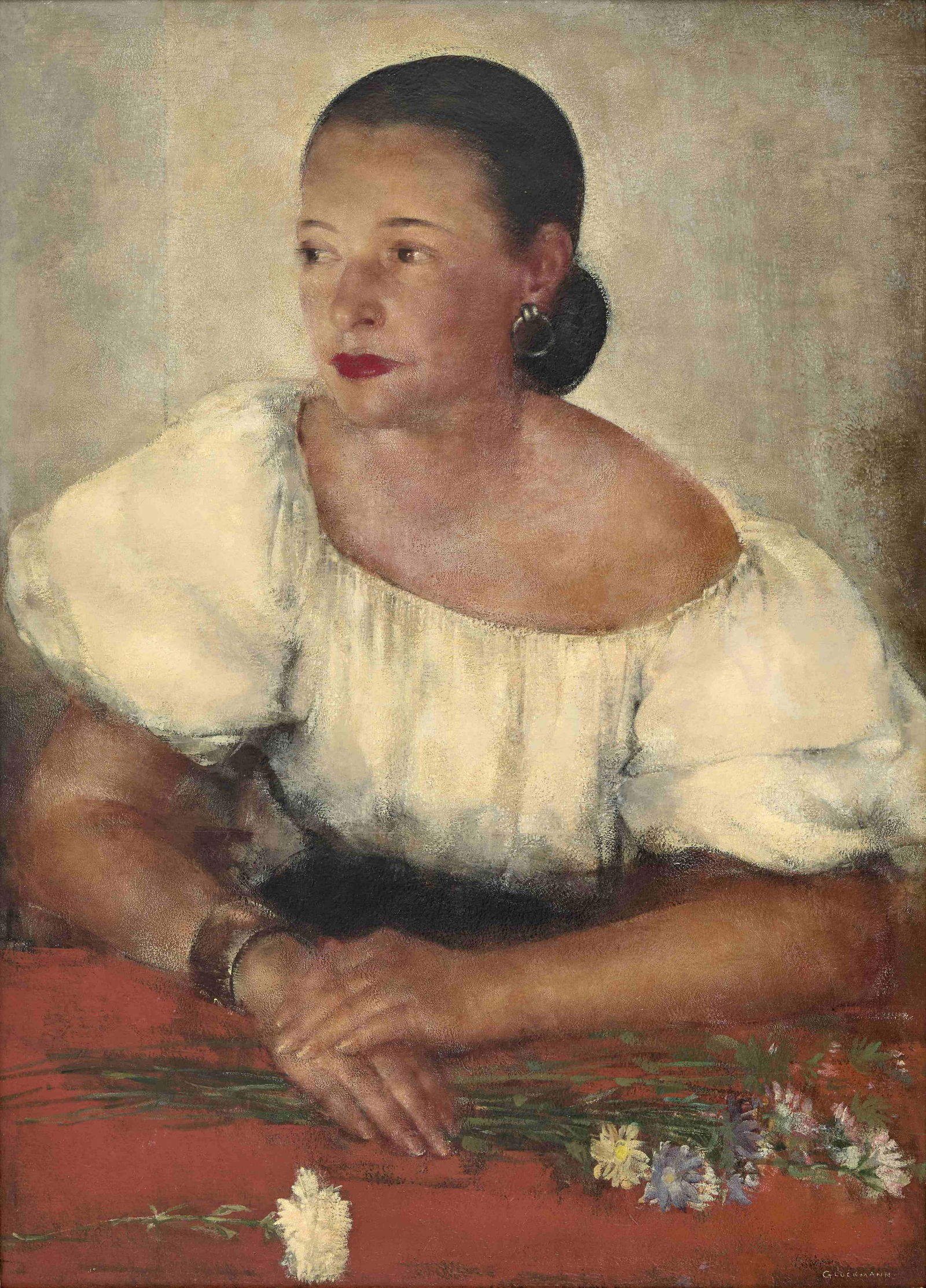Grigory Gluckmann (1898-1973), Portrait Of Mrs. Lynch: Grigory Gluckmann (1898-1973) Portrait of Mrs. Lynch signed with incised signature in Latin (lower right) oil on panel 82.5 x 60cm (32 1/2 x 23 5/8in). Footnotes: Provenance C