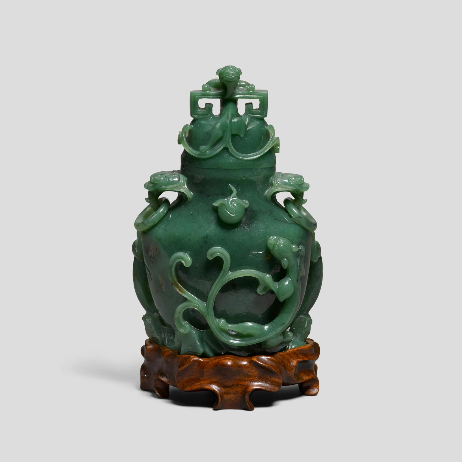 A spinach-green jade 'chilong' baluster vase and cover (1 of 1)