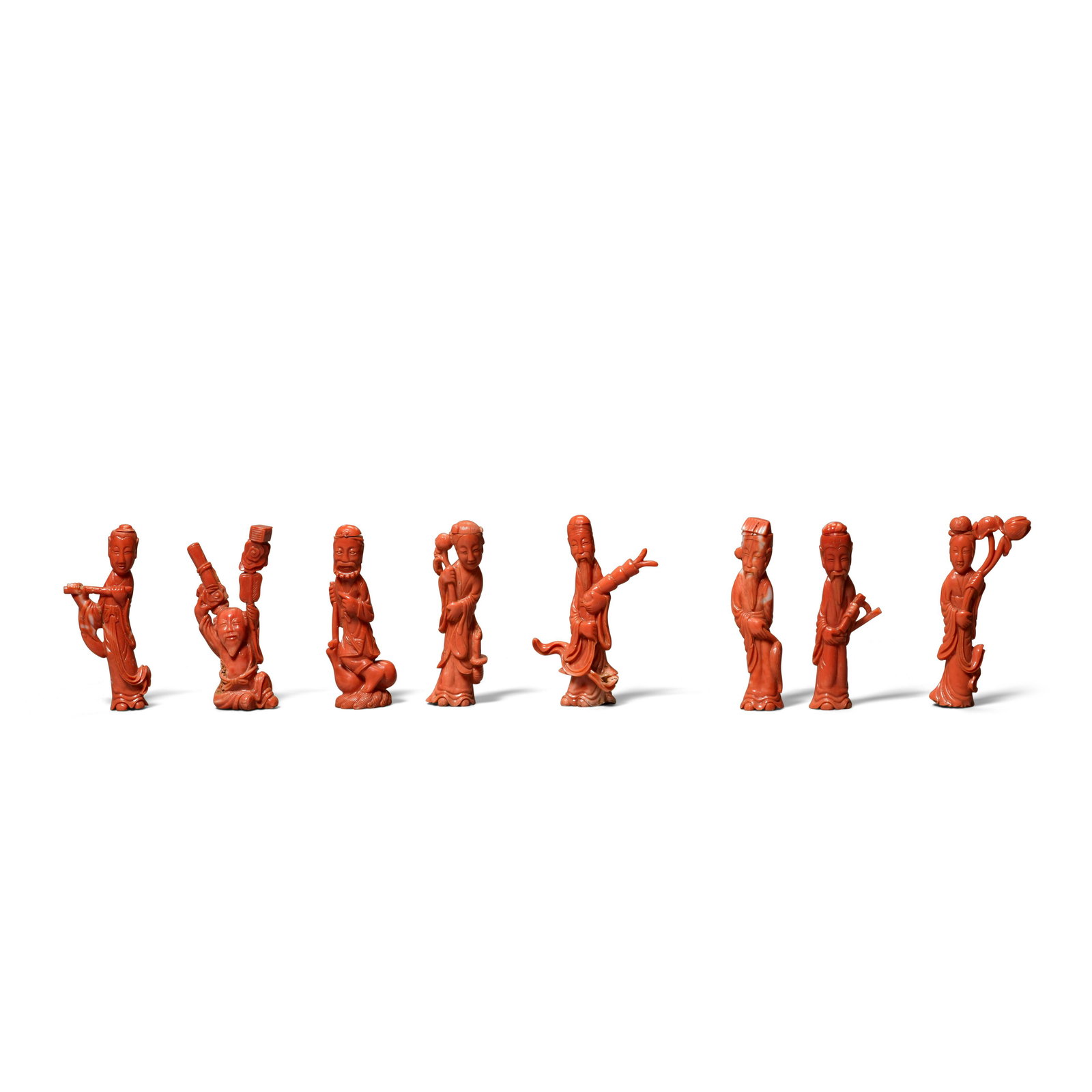 Eight 'Immortals' coral snuff bottles (1 of 1)