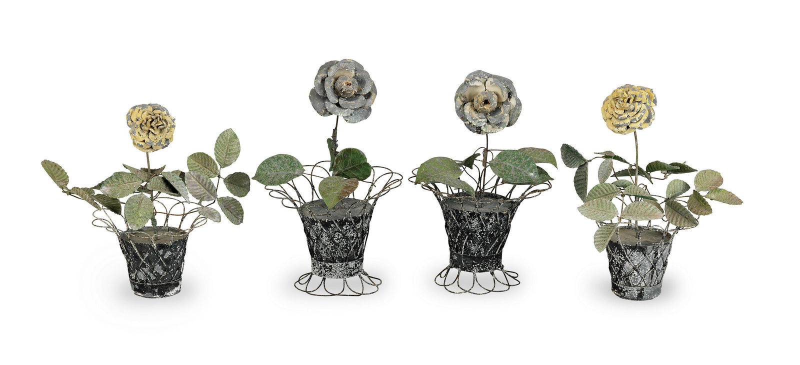 Two pairs of French painted tole baskets of flowers (1 of 1)