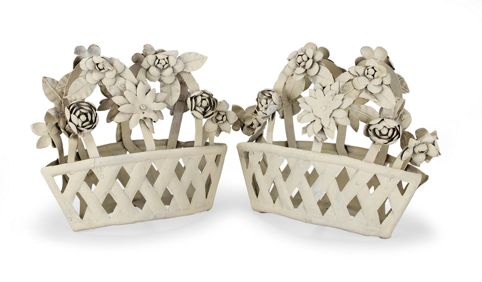 A pair of French painted tole baskets of flowers  20th (1 of 1)