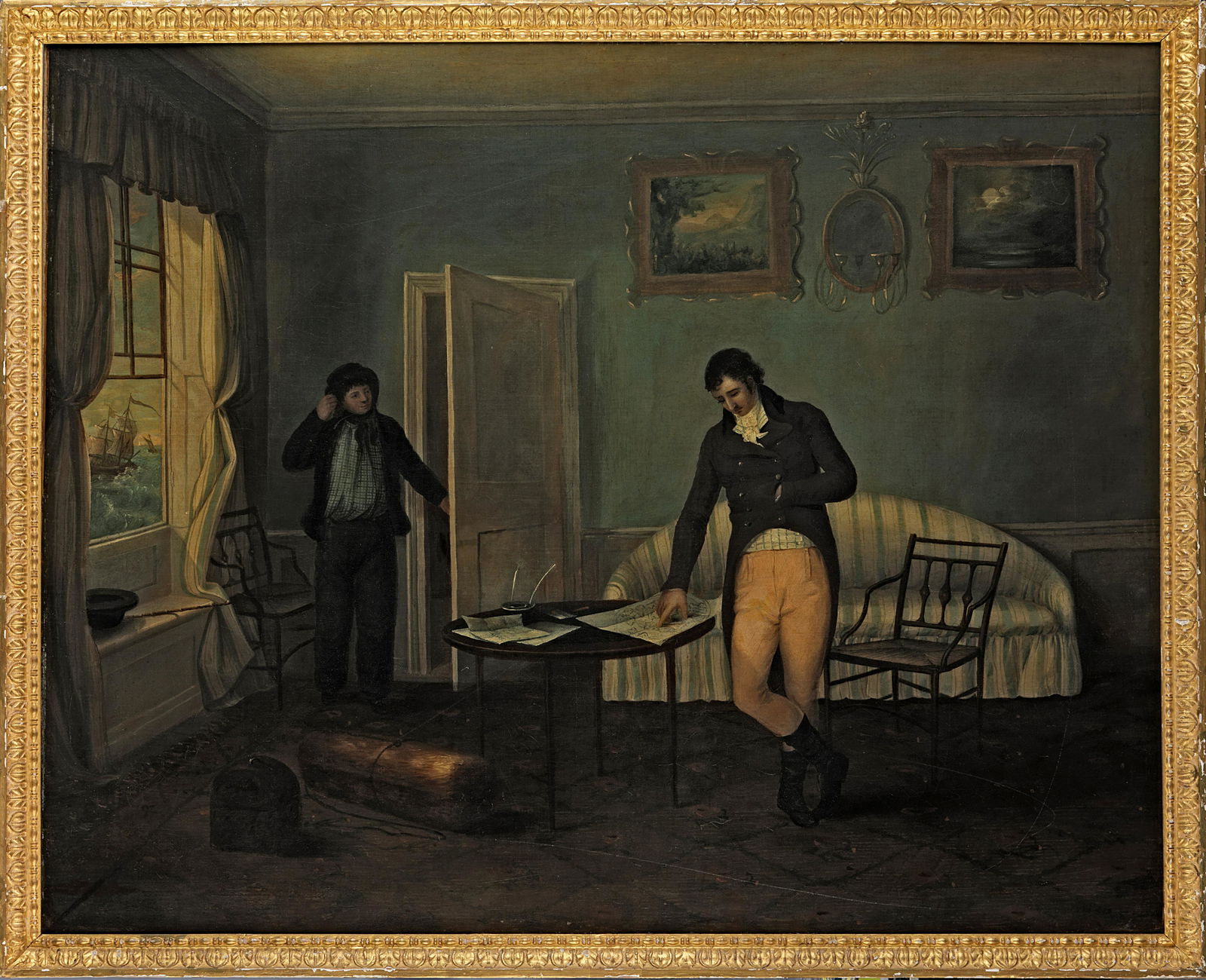 Follower of John Hamilton Mortimer (Eastbourne: Follower of John Hamilton Mortimer (Eastbourne 1740-1779 London) Planning the voyage oil on canvas 98 x 123cm (38 9/16 x 48 7/16in). This lot is subject to the following lot symbols: TP T&