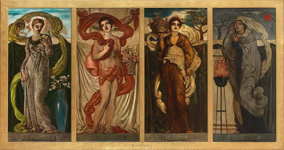 Simeon Solomon (British, 1840-1905) The Four Seasons:: Simeon Solomon (British, 1840-1905) The Four Seasons: Spring; Summer; Autumn; and Winter the first inscribed 'SPRING' (lower centre, in a cartouche) and further numbered and inscribed 'No 1 Entrance/H