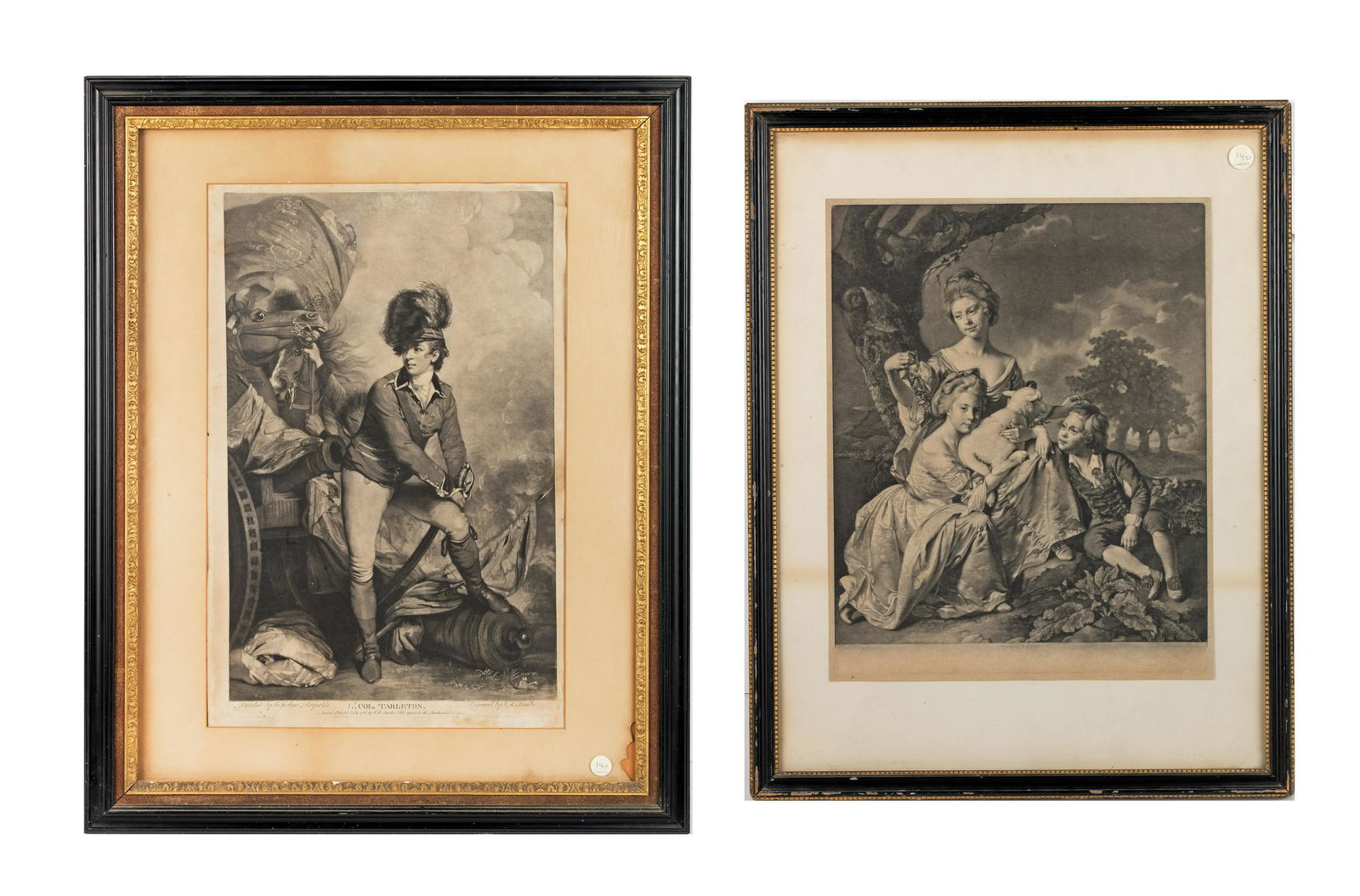 A MEZZOTINT OF THE BRADSHAW CHILDREN By Valentine Green: A MEZZOTINT OF THE BRADSHAW CHILDREN By Valentine Green after Joseph Wright of Derby, circa 1800 Together with a mezzotint of Lt. Col. Tarleton after Joshua Reynolds, Bradshaw children 19 ¼ x 15